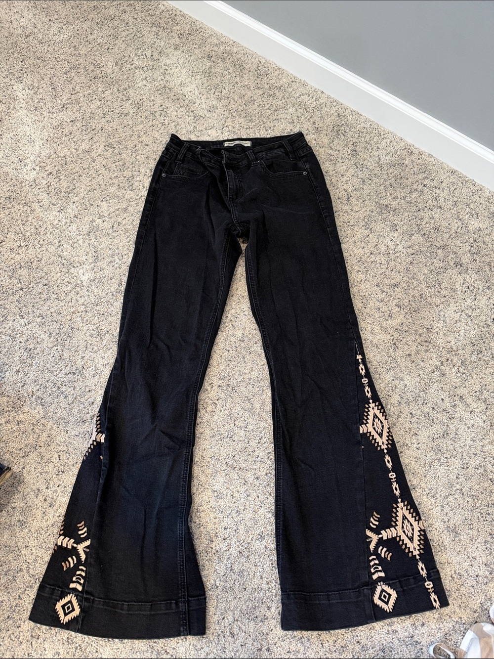 Hooey Black Flared Jeans with Cream Aztec Side Panels